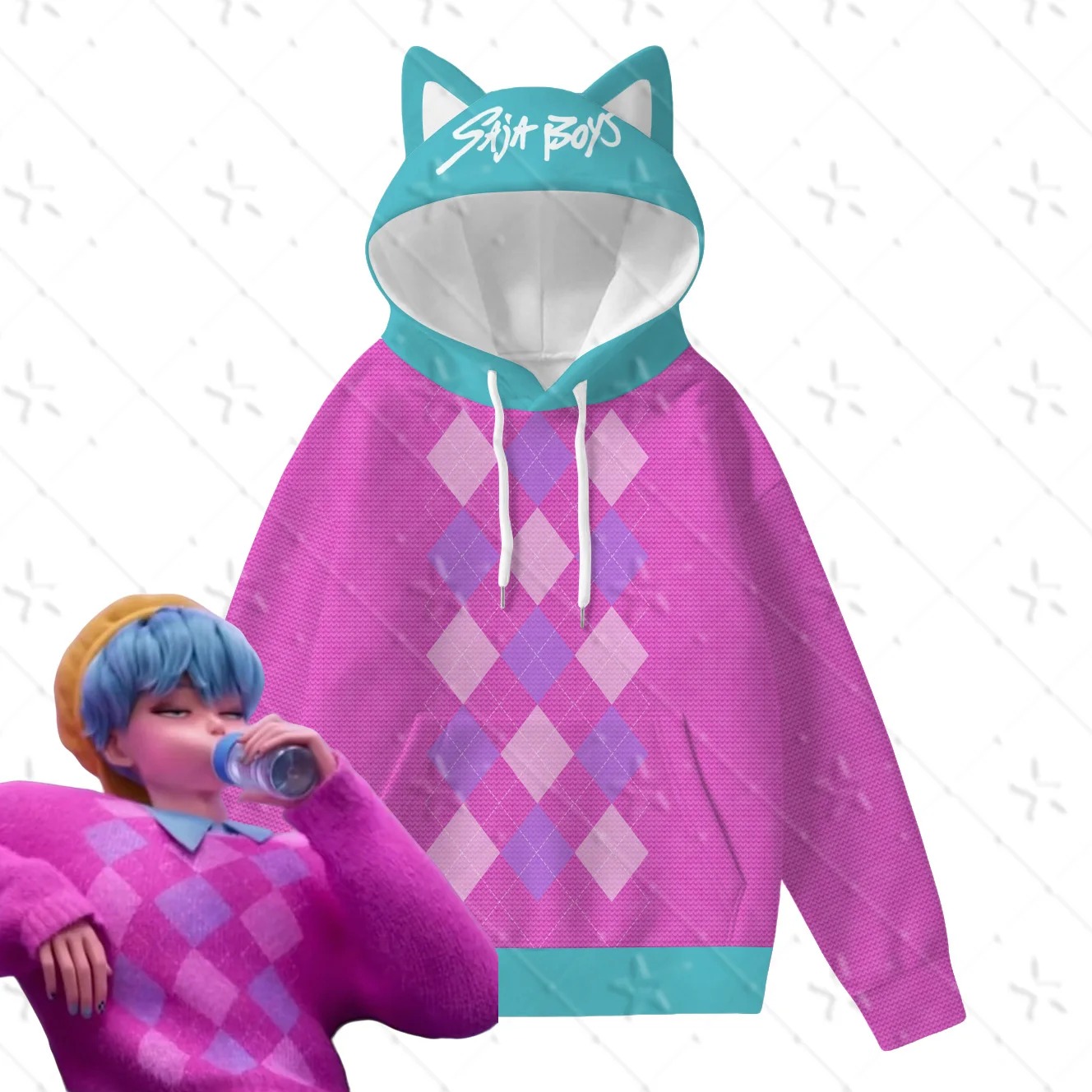 Boutique Planete Jouets France - Sweat à Capuche K-pop Demon Hunters Saja - Pull rose oreilles de chat 1 Sweat à Capuche K-pop Demon Hunters Saja - Pull rose oreilles de chat | Planète Jouets France
