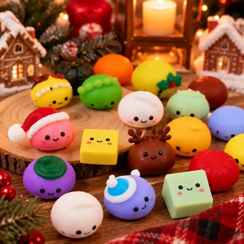 Boutique Planete Jouets France - Calendrier de l'Avent Squishy Dumpling – 24 Surprises de Noël 3 Mini squishies dumpling festifs à presser - Planete Jouets France