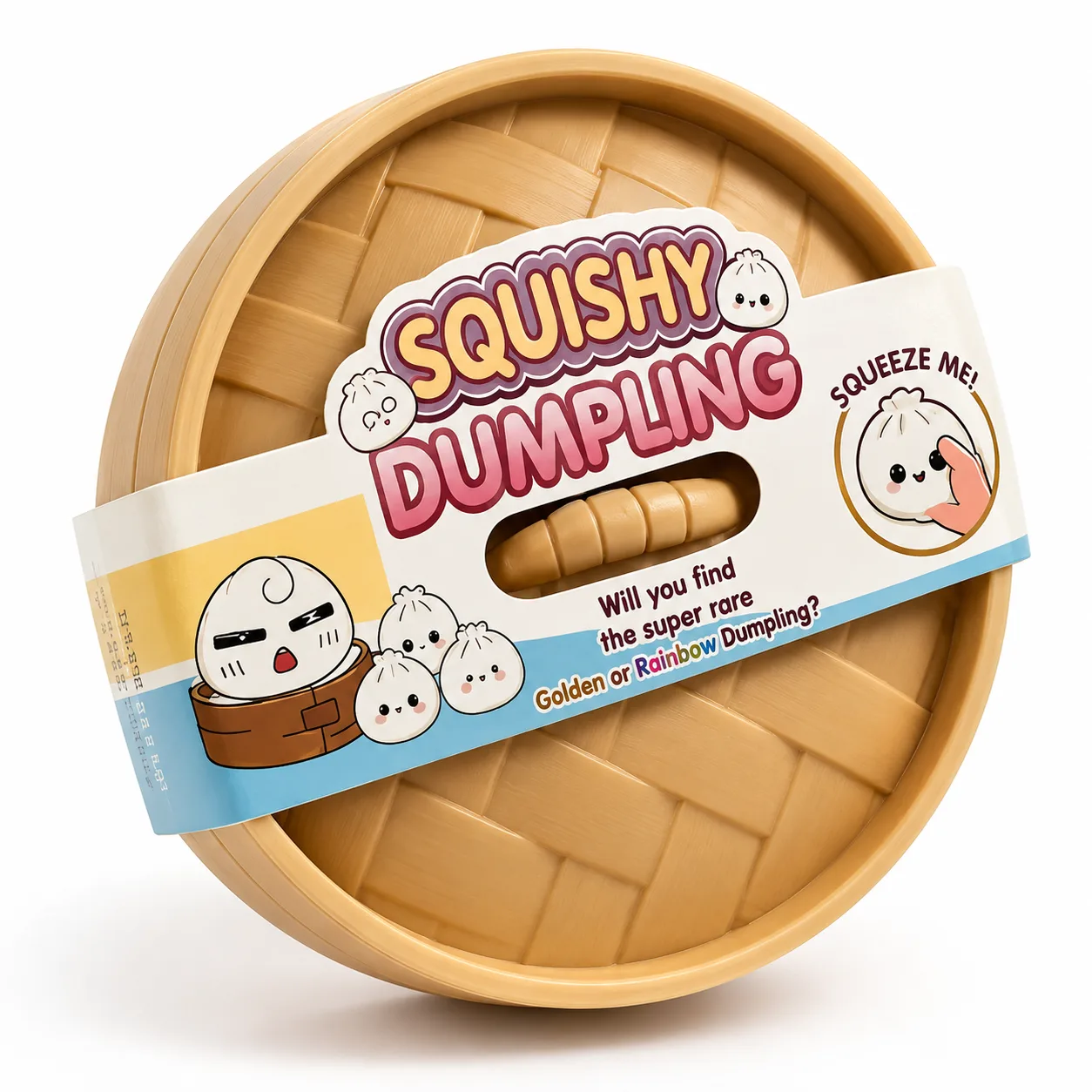 Boutique Planete Jouets France - Mini Squishy Dumpling à Paillettes 5,5 cm – Couleur Surprise 7 Emballage panier vapeur du mini squishy dumpling - Planete Jouets France