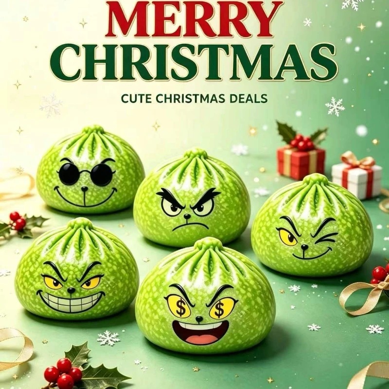 Boutique Planete Jouets France - Squishy Dumpling Pailleté de Noël – 5 Expressions ou Lot Surprise 9 Lot de 5 squishies dumpling de Noël aux expressions variées - Planete Jouets France