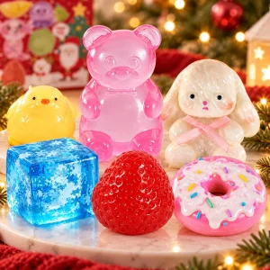 Ours, lapin, fraise et donut squishy du calendrier Fidget - Planete Jouets France