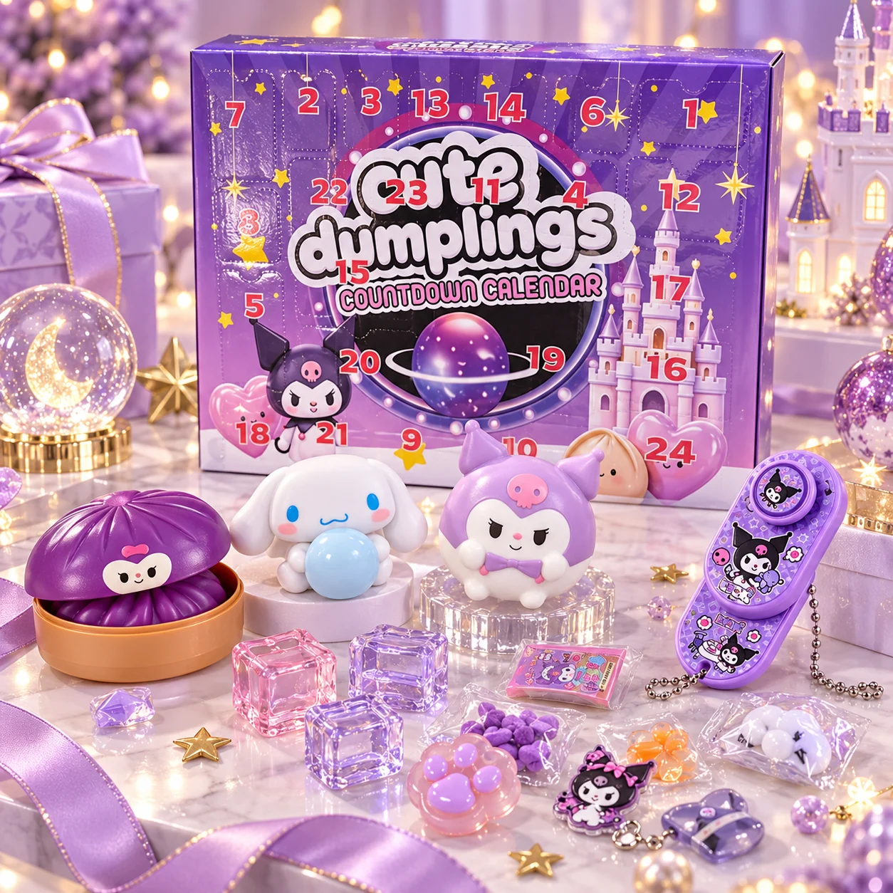 Boutique Planete Jouets France - Calendrier de l'Avent Dumpling Espace – 24 Surprises Galactiques 3 Surprises du calendrier de l'Avent Espace devant les cases ouvertes - Planete Jouets France